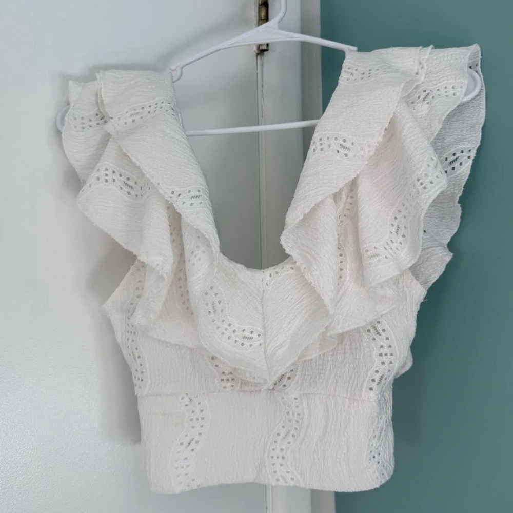 Zara White Ruffled Top